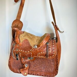 Vintage Tooled Leather Western Saddle Purse